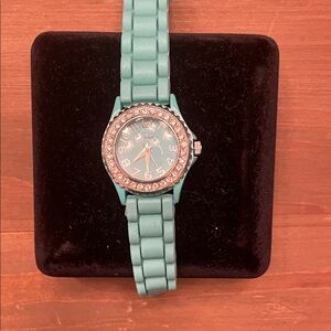Elegant Turquoise Silicone Watch with Crystal Accents